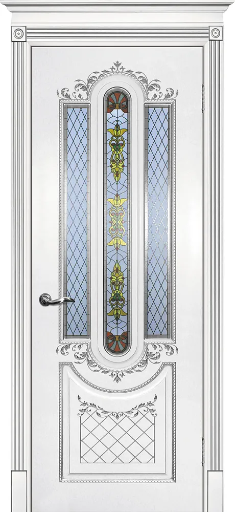 Фото Межкомнатная дверь Смальта 13 Белый ral 9003  патина серебро